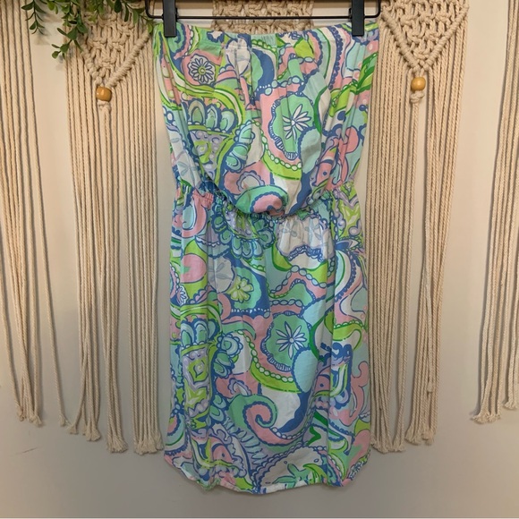 LILLY PULITZER Windsor Strapless Dress Multi Conch Republic 100% Cotton Small - Picture 2 of 13